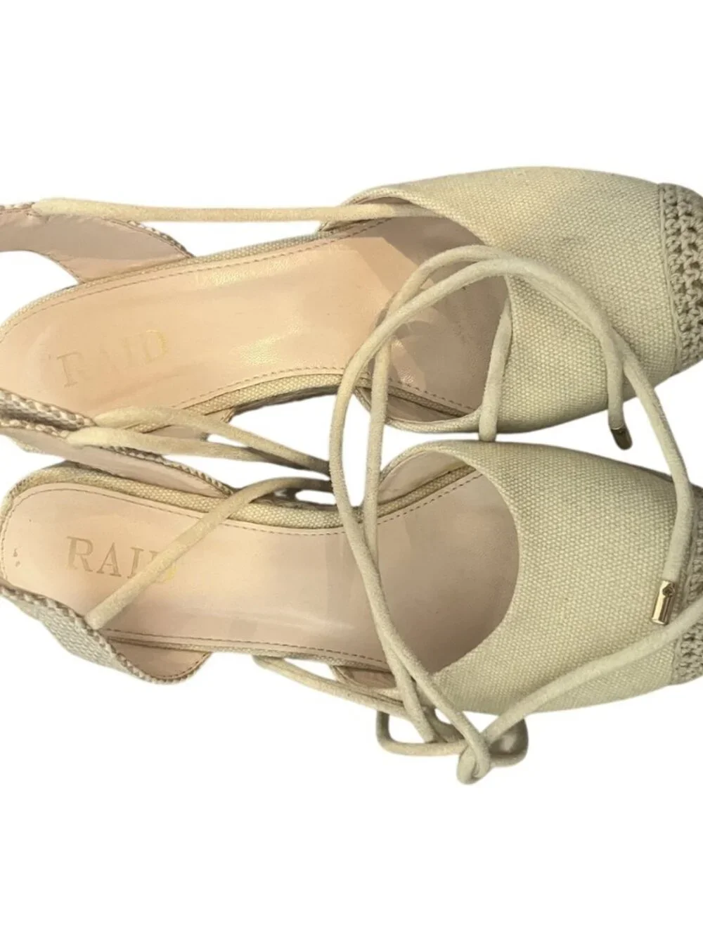 ASOS Size 8 Ivory Canvas Lace-Up Espadrille Platform Wedges